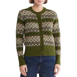 🆕 COTTON EMPORIUM Nordstrom Fair Isle Cardigan Acrylic Button Down Sweater Small